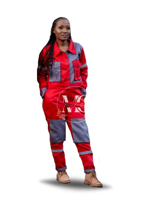 PrettyTough Ladies PPE Set (2 in 1) in Red (Front Pocket Pants) 